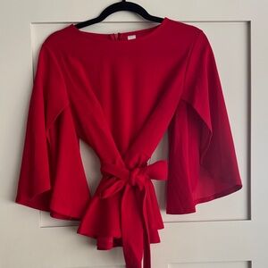 A Classy Chic Boutique Vibrant Red Blouse with Tie-Back